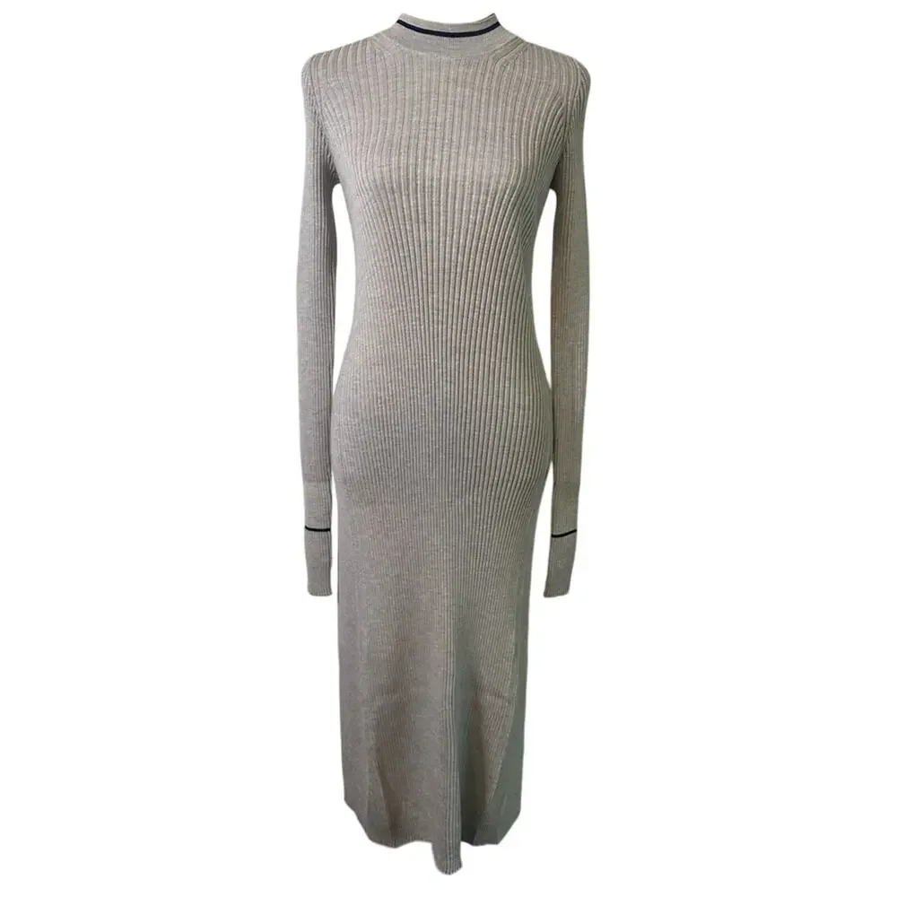 Maison Margiela MM4 Fused Wool Knit Open back Tunic size XS Light Gray Navy Midi